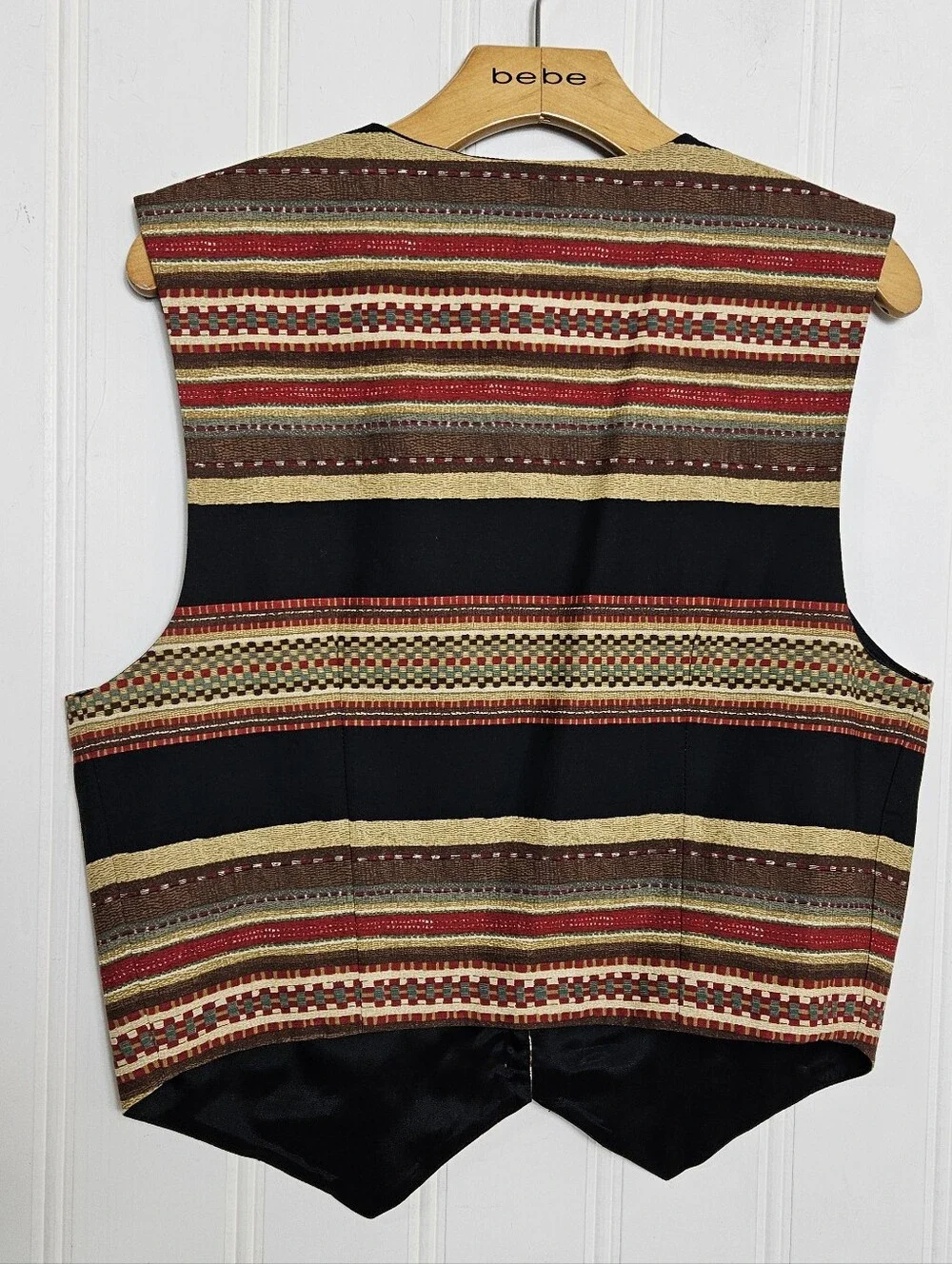 Vintage Sharon Young Vest M Southwestern Tapestry Metallic Western Boho Black US